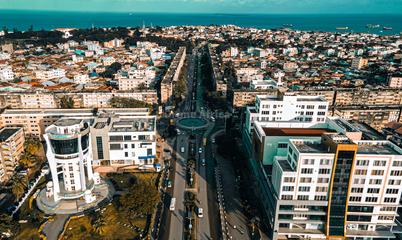 services-01 Vibrant aerial view of Unguja South Region in Tanzania showcasing urban development and coastal beauty.